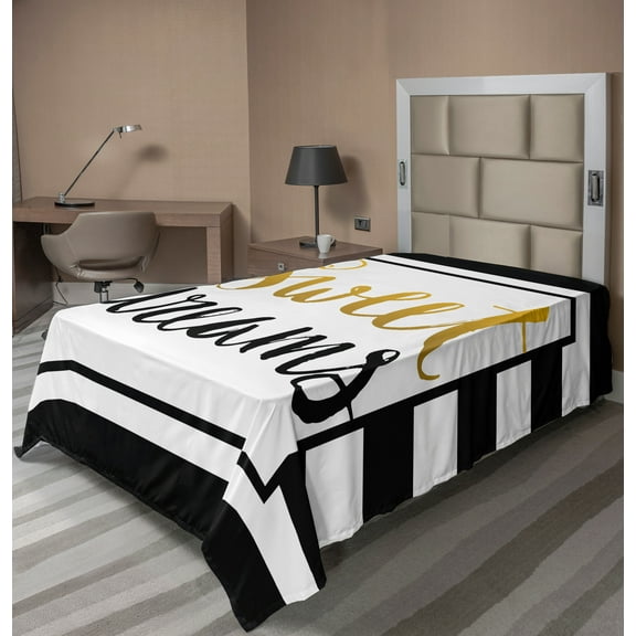 Ambesonne Saying Flat Sheet, Vintage Lettering Line, Twin Size, Yellow Black White