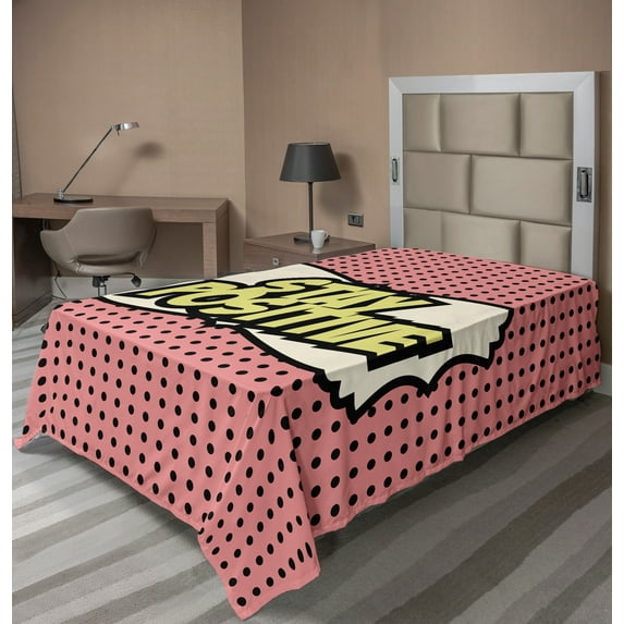 Ambesonne Saying Flat Sheet, Vintage Pop Art Typography, Twin Size, Coral Pastel Yellow