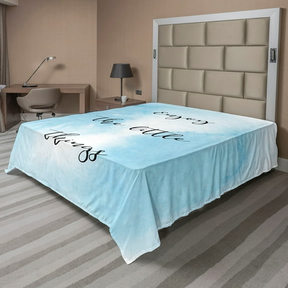 Ambesonne Saying Flat Sheet, Watercolor Ombre Design, King Size, Pale Blue Black