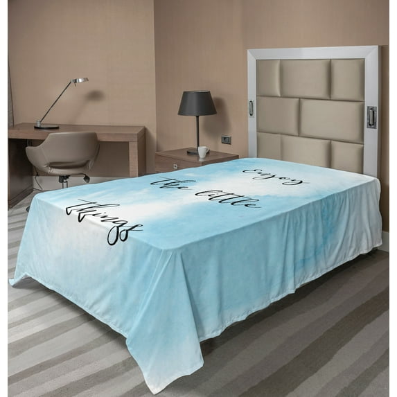 Ambesonne Saying Flat Sheet, Watercolor Ombre Design, Twin Size, Pale Blue Black