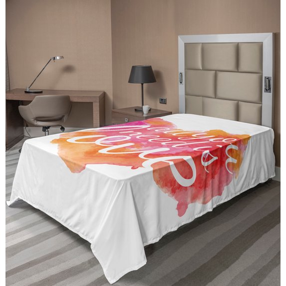 Ambesonne Saying Flat Sheet, Watercolor Splash, Twin Size, Red Fuchsia