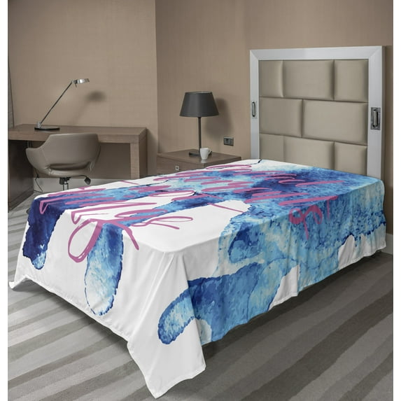 Ambesonne Saying Flat Sheet, Watercolor Splatters Concept, Twin Size, Indigo Pink