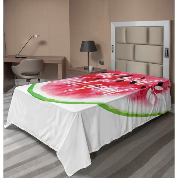 Ambesonne Saying Flat Sheet, Watercolor Watermelon, Twin Size, Pink Black