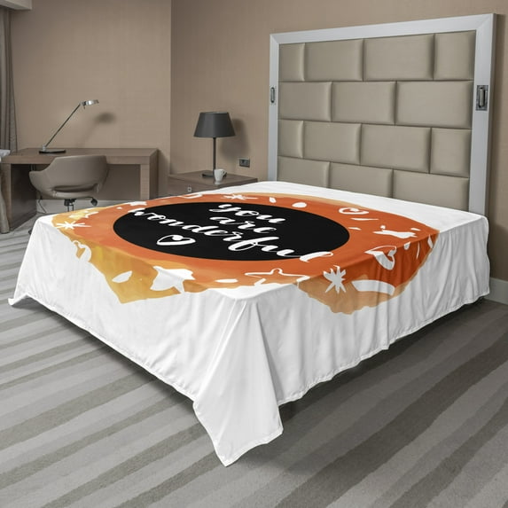 Ambesonne Saying Flat Sheet, Watercolor You are Wonderful, Full Size, Grey Dark Peach