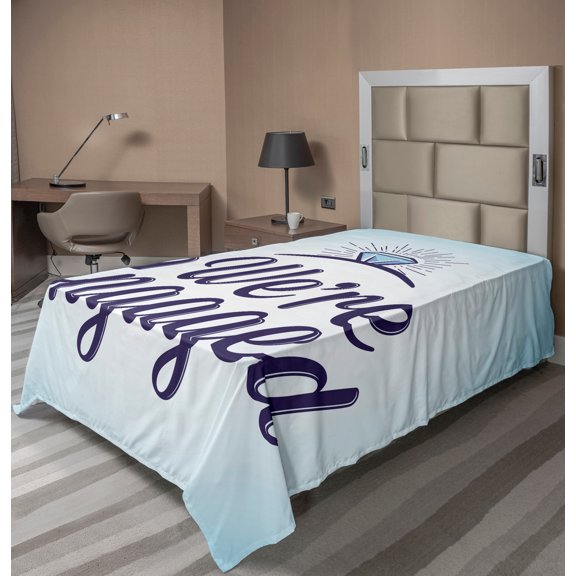 Ambesonne Saying Flat Sheet, We Are Engaged, TwinXL Size, Sky Blue and Navy Blue