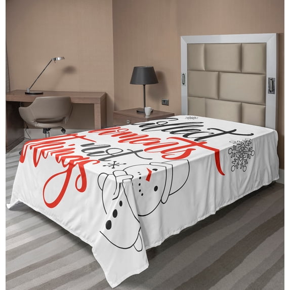 Ambesonne Saying Flat Sheet, Winter Thematic Lettering, Twin Size, Vermillion Grey