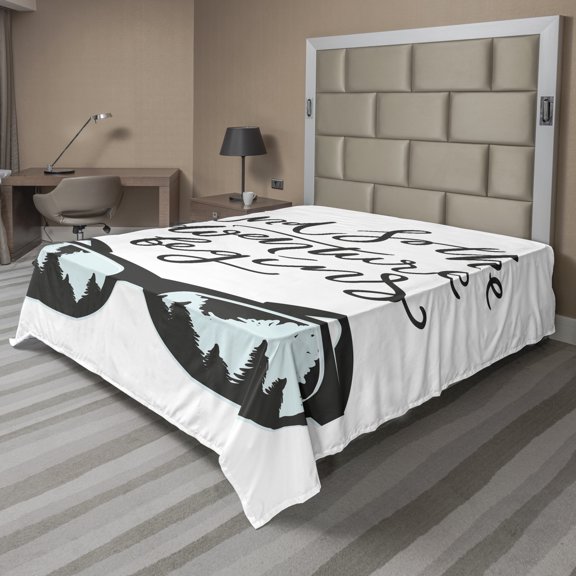 Ambesonne Saying Flat Sheet, Woodland Reflection Pattern, King Size, Green Black