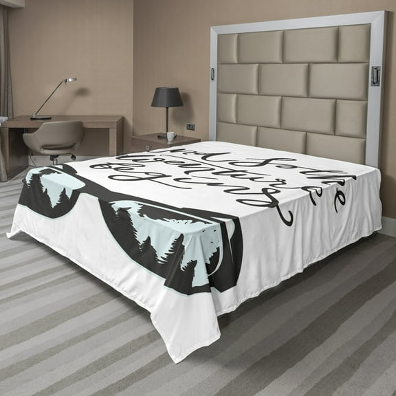 Ambesonne Saying Flat Sheet, Woodland Reflection Pattern, Queen Size, Green Black