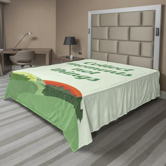 Ambesonne Saying Flat Sheet, Wording Mountainous View, Full Size, Pale Green Fern Green