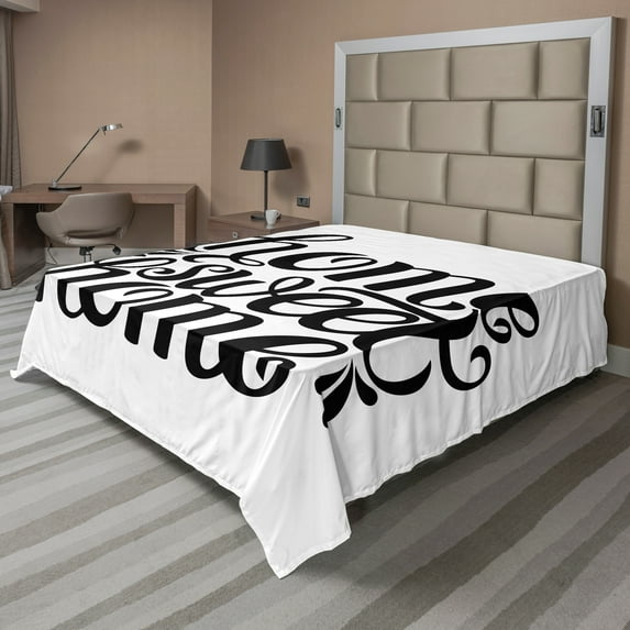 Ambesonne Saying Flat Sheet, Words, California King, Black White