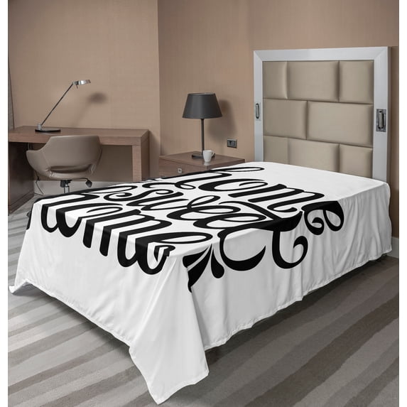 Ambesonne Saying Flat Sheet, Words, TwinXL Size, Black White