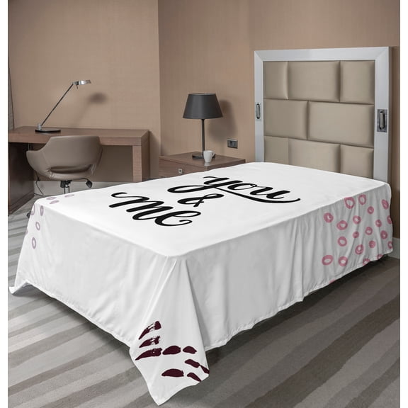 Ambesonne Saying Flat Sheet, You and Me Lettering, TwinXL Size, White Pink Mauve