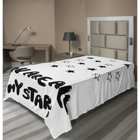 Ambesonne Saying Flat Sheet, You are All My Stars Message, TwinXL Size, Black White