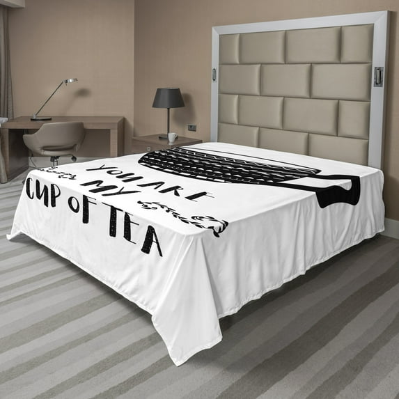 Ambesonne Saying Flat Sheet, You are My Cup of Tea, King Size, Charcoal Grey and White