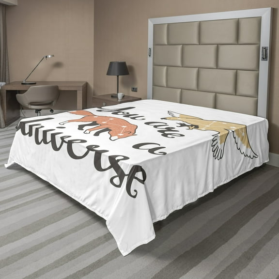 Ambesonne Saying Flat Sheet, You are a Universe Animals, Queen Size, Peach Salmon