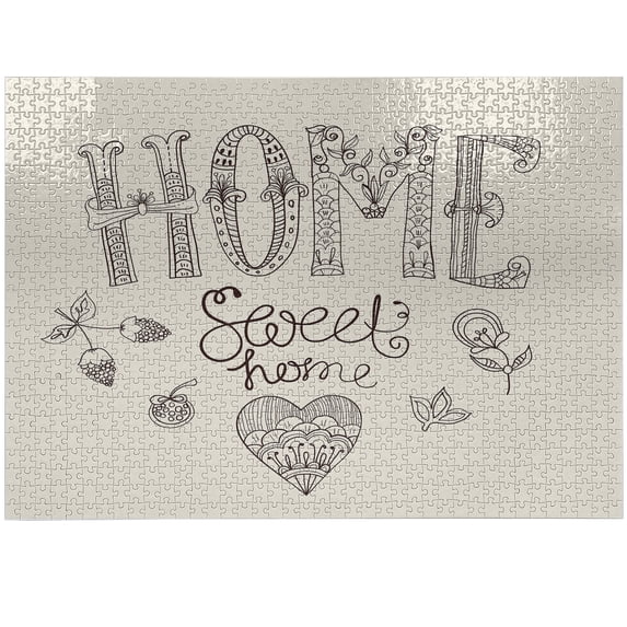 Ambesonne Saying Jigsaw Puzzle Durable Cardboard, Flowers Heart, 1000 pcs, Dark Brown Beige