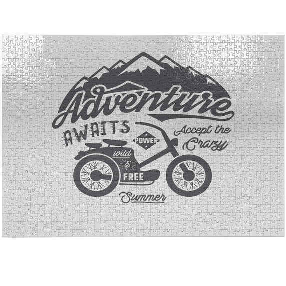 Ambesonne Saying Jigsaw Puzzle Durable Cardboard, Greyscale Mountains Bike, 1000 pcs, White and Grey