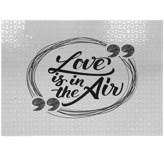 Ambesonne Saying Jigsaw Puzzle Durable Cardboard, Love Phrase Scribble Circle, 1000 pcs, Charcoal Grey Pale Grey