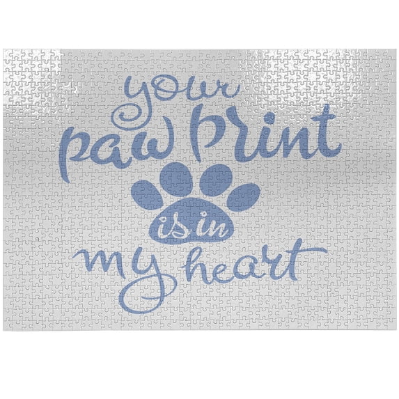 Ambesonne Saying Jigsaw Puzzle Durable Cardboard, Paw Print is in My Heart, 1000 pcs, Ceil Blue and White