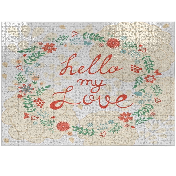 Ambesonne Saying Jigsaw Puzzle, Hello My Love Typography, Heirloom-Quality Fun Activity for Family Durable Cardboard, 1000 pcs, Multicolor