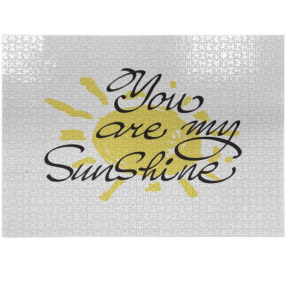 Ambesonne Saying Jigsaw Puzzle, Valentines Sun Romance, Heirloom-Quality Fun Activity for Family Durable Cardboard, 1000 pcs, Yellow Charcoal Grey