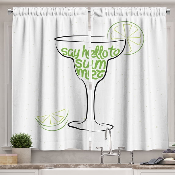 Ambesonne Saying Kitchen Curtains, Cocktail Glass with Limes, 55"x45", Lime Green Charcoal Grey