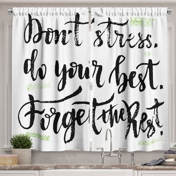 Ambesonne Saying Kitchen Curtains, Do Not Stress Do Your Best, 55"x45", Pale Green Black White