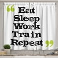 thumbnail image 1 of Ambesonne Saying Kitchen Curtains, Eat Sleep Work Train Repeat, 55"x45", Yellow Green Black White, 1 of 3