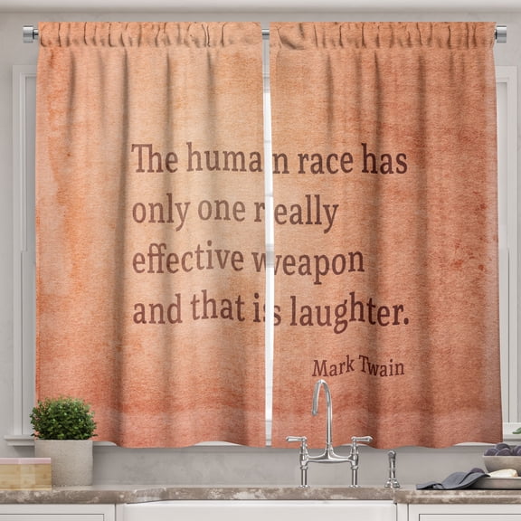 Ambesonne Saying Kitchen Curtains, Famous Mark Twain Quoting, 55"x45", Dark Peach Cinnamon