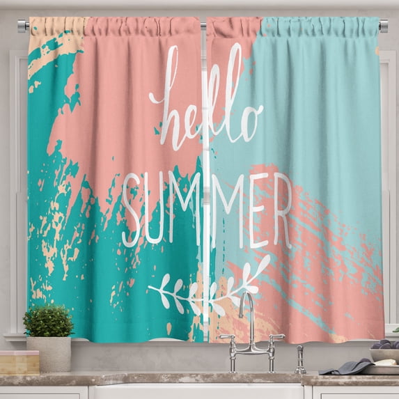 Ambesonne Saying Kitchen Curtains, Hello Summer Lettering, 55"x39", Multicolor