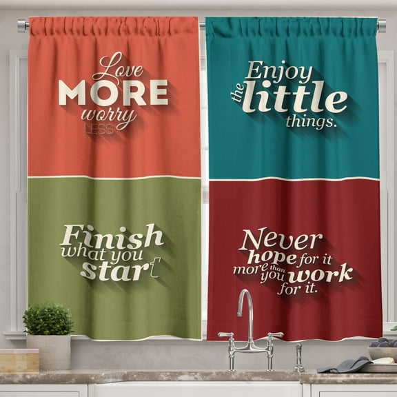 Ambesonne Saying Kitchen Curtains, Love More Worry Less, 55"x24", Multicolor