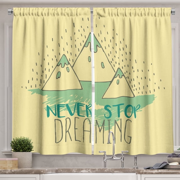 Ambesonne Saying Kitchen Curtains, Mountain Peaks Lettering Art, 55"x24", Mint Green