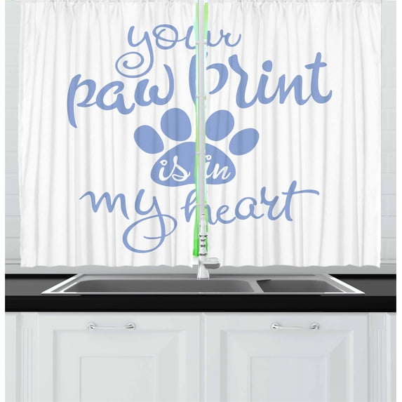 Ambesonne Saying Kitchen Curtains, Paw Print is in My Heart, 55"x45", Ceil Blue and White