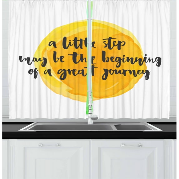 Ambesonne Saying Kitchen Curtains, Positive Saying Design, 55"x39", Charcoal Grey Yellow