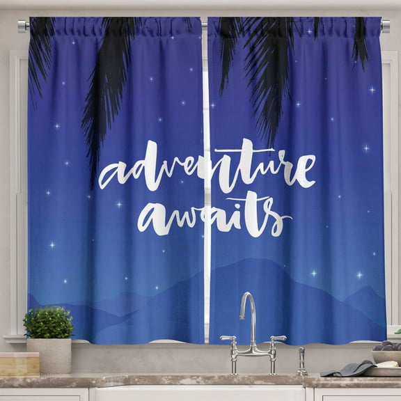 Ambesonne Saying Kitchen Curtains, Stars Night Sky Palms Art, 55"x39", Violet Blue and White