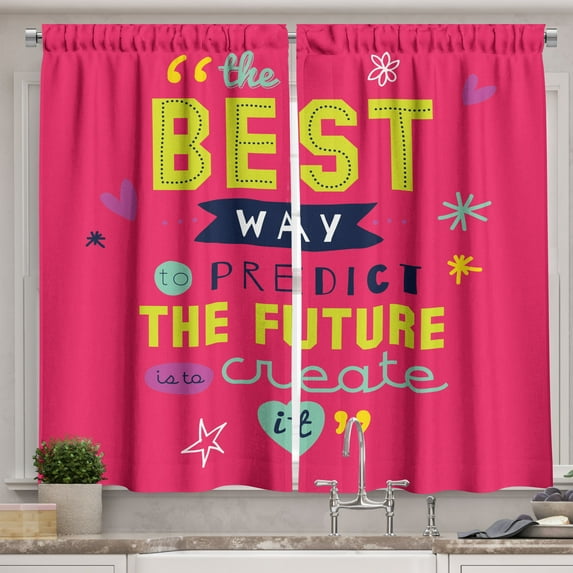 Ambesonne Saying Kitchen Curtains, Typography, 55"x45", Dark Coral Multicolor