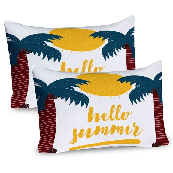 Ambesonne Saying Pillow Sham 2 Pack, Calligraphy Hello Summer, 30"x20", Teal Redwood Yellow