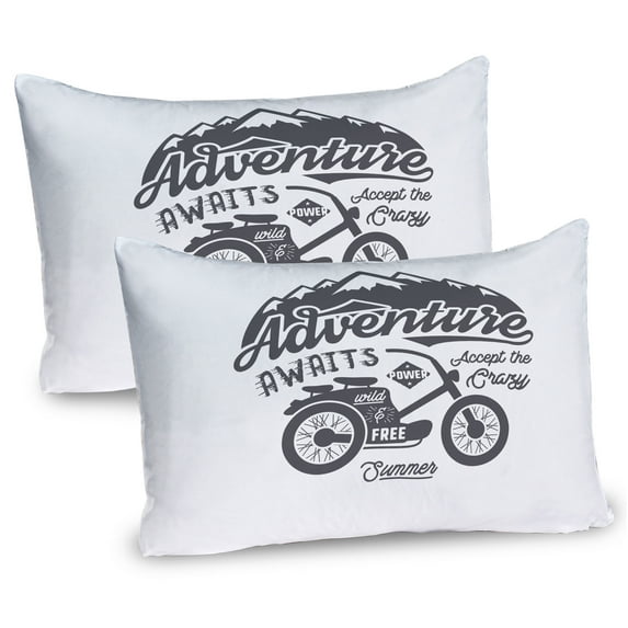 Ambesonne Saying Pillow Sham 2 Pack, Greyscale Mountains Bike, 26"x20", White and Grey