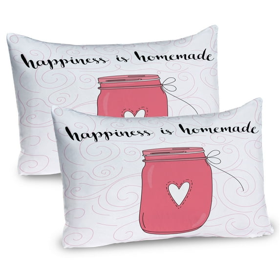 Ambesonne Saying Pillow Sham 2 Pack, Jar of Love and Swirls, 30"x20", Pink Black and Coral