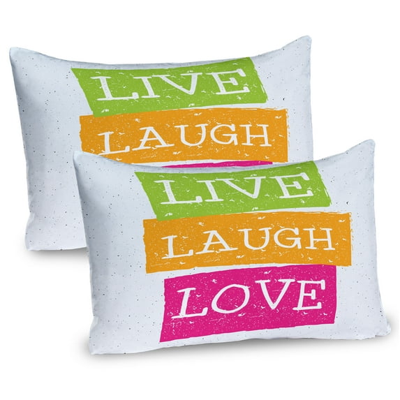 Ambesonne Saying Pillow Sham 2 Pack, Live Laugh Love Vibrant, 26"x20", Lime Green Orange Pink