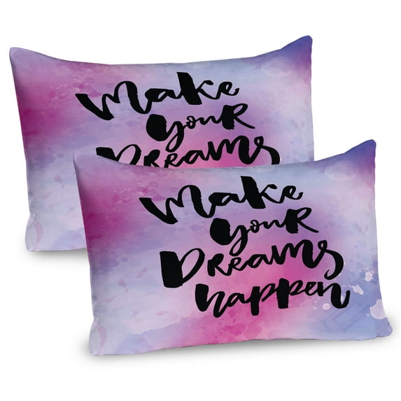Ambesonne Saying Pillow Sham 2 Pack, Make Your Dreams Happen, 30"x20", Lavender Pink and Black