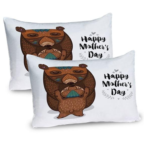 Ambesonne Saying Pillow Sham 2 Pack, Mom and Bear Hug, 26"x20", Black Brown Teal