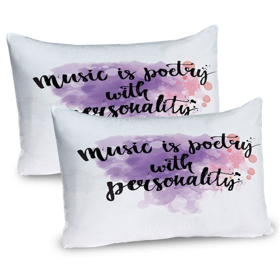 Ambesonne Saying Pillow Sham 2 Pack, Music is a Poetry Slogan, 36"x20", Lavender Coral and Black