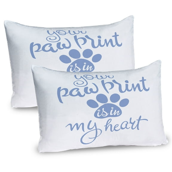 Ambesonne Saying Pillow Sham 2 Pack, Paw Print is in My Heart, 36"x20", Ceil Blue and White