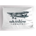 thumbnail image 1 of Ambesonne Saying Pillow Sham, Retro Airplane and Words, 26" X 20", Dark Petrol Blue and White, 1 of 2