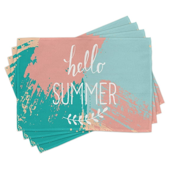 Ambesonne Saying Place Mats Set of 4, Hello Summer Lettering, Standard Size, Multicolor