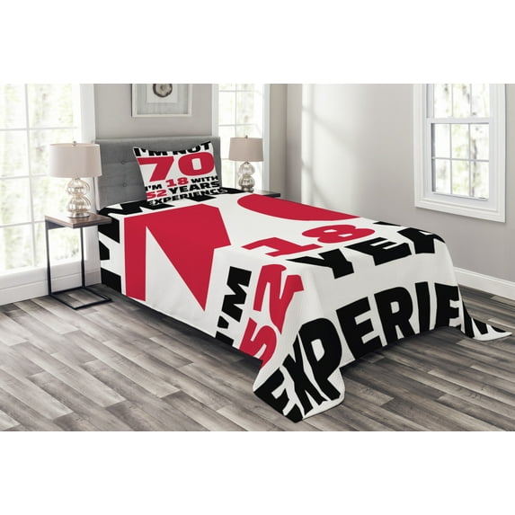 Ambesonne Saying Quilted Bedspread Set 2 Pcs, 52 Years Experience, Twin Size, Dark Coral White