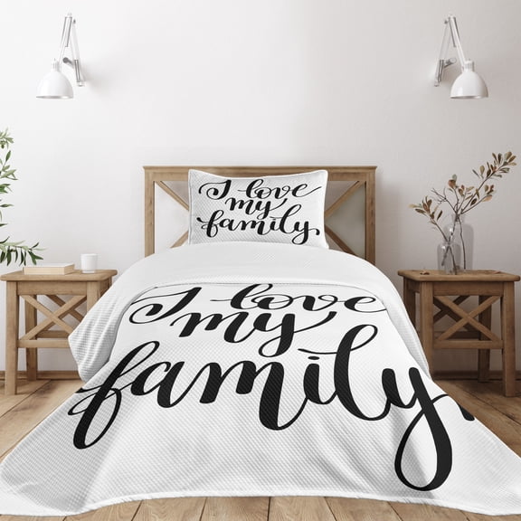 Ambesonne Saying Quilted Bedspread Set 2 Pcs, I Love My Theme Calligraphy, Twin Size, Black and White