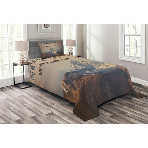 Ambesonne Saying Quilted Bedspread Set 2 Pcs, Landscape Photography, Twin Size, Multicolor