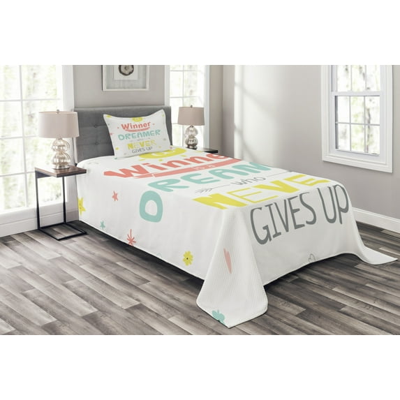 Ambesonne Saying Quilted Bedspread Set 2 Pcs, Positive Words, Twin Size, Multicolor